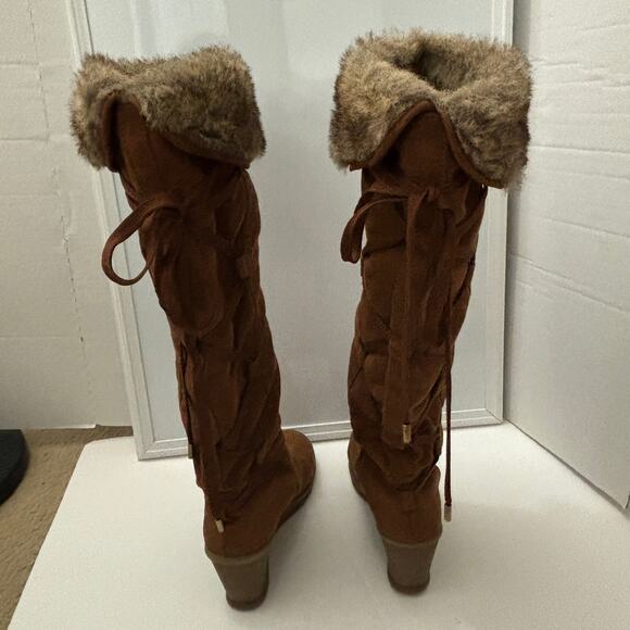 Decree DC Boulder Brown Lace Up Faux Fur Lined Knee-High Wedge Snow Boots Size 9 - Picture 6 of 12